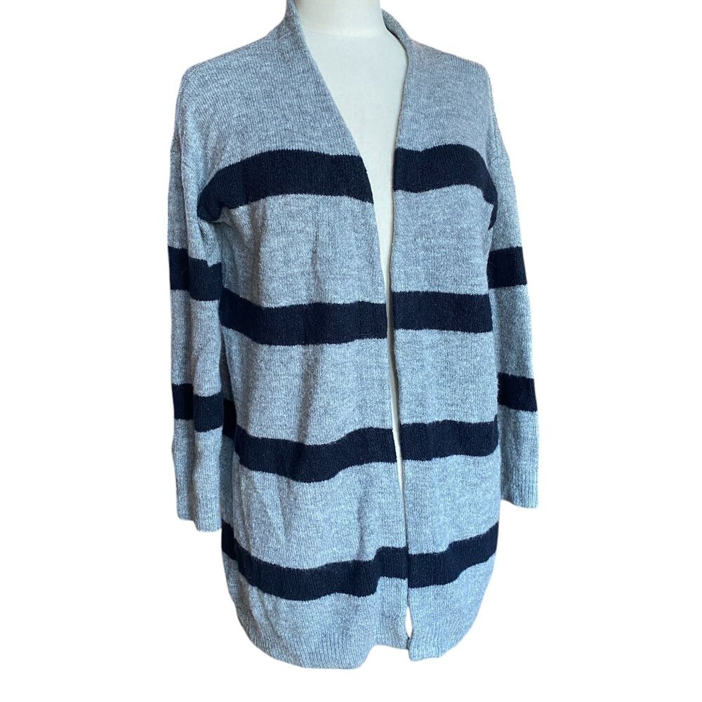Sophie Rue Demeter Striped Cardigan Gray Blue Longline Nautical Academia-M